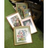 A quantity of framed tapestry pictures.