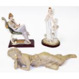 Three figures, to include a lady reclining, a lady on chaise lounge and a lady in evening dress, two