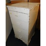 A Victorian pine chest of four drawers painted white, raised on bracket feet, 99cm high, 49cm