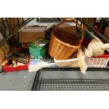 Pictures and prints, hand tools, Blagdon Mini Pond water garden pump, wicker baskets, etc. (a