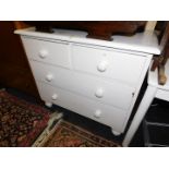 A Victorian white painted pine chest, of two over two drawers, 86cm high, 88cm wide, 46cm deep.
