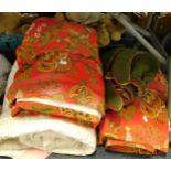 Textiles, to include quilts, curtains and tie backs, decorated with flowers on a red ground, etc. (a