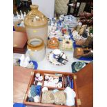 A sewing box, commemorative loving cup and commemorative plate, stoneware jars for S H Ward