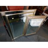 A rectangular gilt framed mirror, with bevelled plate, 106cm x 75cm., together with a silver gilt