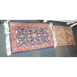 A machine made part silk rug, 109cm x 62cm, together with a Persian prayer rug, 86cm high, 88cm