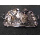 A silver plated sauce boat engraved for Grosvenor House, silver plated twin handled tray by Viners