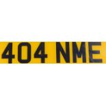 404 NME. A cherished registration plate, currently held on retention.To be sold upon instructions