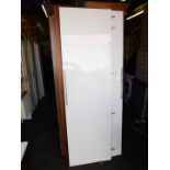 A flat pack two door wardrobe, with white hi-gloss doors and walnut effect carcass, approx 202cm