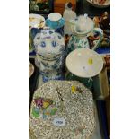 Decorative china and effects, to include an oriental style figure of a cat, cake stand, novelty