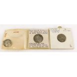A quantity of silver coins, to include a William III 1697 sixpence from the wreck of the HMS