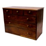 A Victorian mahogany chest of drawers, the top with a moulded edge above three short and three