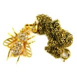 An 18ct gold and diamond set bee pendant, stamped k18, .50cts, 2.5cm high, 3g all in, with a gold