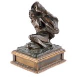 W.M.R. Nude figure of a lady, on a rectangular base, bronze on oak plinth, the figure 21.5cm high,