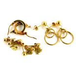 A small group of 9ct gold and other earrings, to include a pair of plain design 9ct gold hoops, a