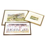 After John R Edwards (Jedd). Village cricket, a coloured etching indistinctly signed David Drayton