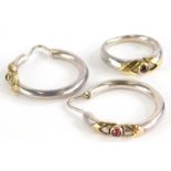 A ring and earring set, the ring on white metal band with yellow metal V shoulders and a central