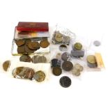 A quantity of coins, etc., tokens, etc., to include a Maundy 1902 coin box, etc.