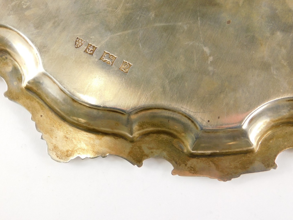 An Elizabeth II silver salver, the shaped piecrust border cast with shells, etc., engraved to the - Image 3 of 3