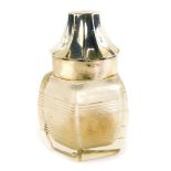 A glass and silver mounted scent bottle, with conical lid, marks indistinct, 10cm high.