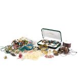 A group of costume jewellery, to include modern beaded necklaces, faux pearl necklace, dress