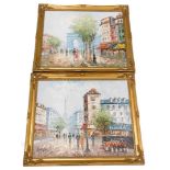 Burnett. Parisian street scenes, oil on board, a pair, 50cm x 60cm.