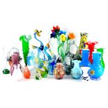 A large quantity of Murano type coloured glass, to include vases, birds, flowers, etc.