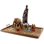 A quantity of wooden items, etc., to include an African hardwood carving of a gentleman with a young