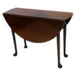 A 19thC walnut drop leaf table, with an oval top on turned tapering legs, and pad feet, 72cm high,