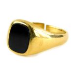 A 9ct gold signet ring, with a rectangular black onyx set panel, Sheffield 1921, cut, ring size R,