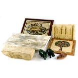 A quantity of souvenir items, to include a mosaic panel of the Old City of Jerusalem, another