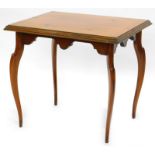 An early 20thC walnut occasional table, with a rectangular top, on cabriole legs, 60cm wide.