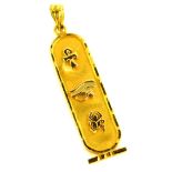 A 9ct gold Egyptian ingot pendant, with three Egyptian symbols to each side, on a loop pendant,