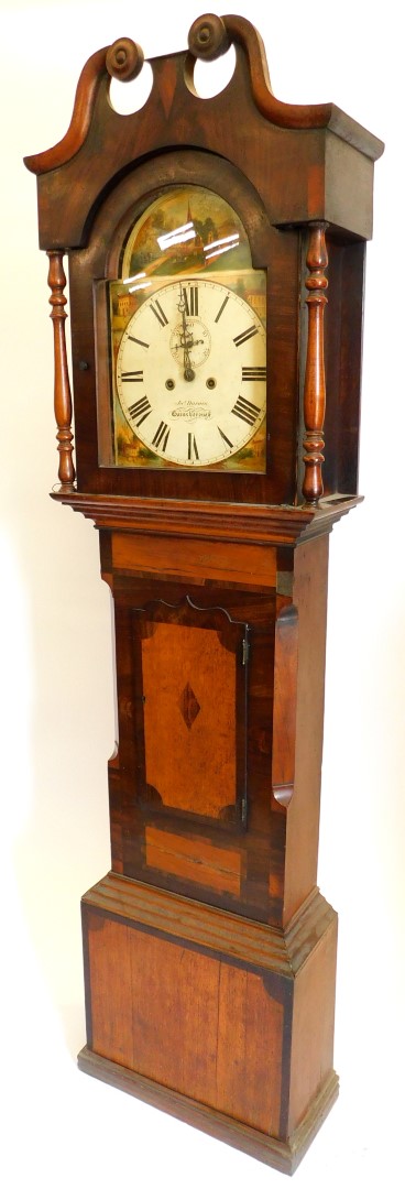 James Barnes, Gainsborough. A mid 19thC longcase clock, the arched dial painted with churches and