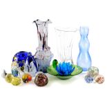A quantity of mid/late 20thC coloured glass, to include a Beranek Czech Republic globular vase,