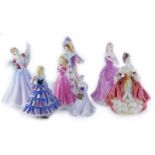 A collection of Royal Doulton and other porcelain figurines, to include Lilly, June, Sleeping