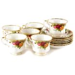 A Royal Albert Old Country Roses pattern part tea service, comprising six cups, and six saucers.