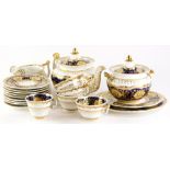 A 19thC English porcelain part tea service, decorated with leaves, scrolls, etc., in yellow on a