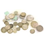 A quantity of foreign coins, to include Belgian 1875 franks, Indian one rupee 1941, South African