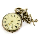 A silver pair cased pocket watch, the white enamel dial, with Roman numerals and seconds dial,