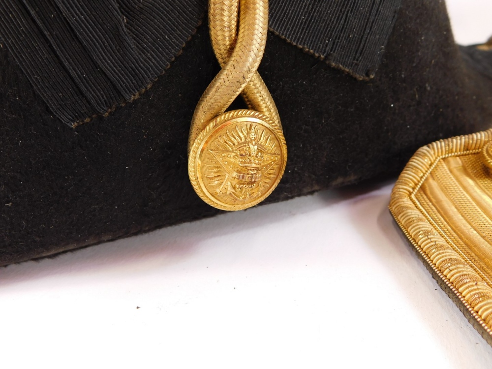 A Naval bicorn hat, with a fitted toleware case, and a pair of Epaulettes in toleware box stamped H. - Image 4 of 6