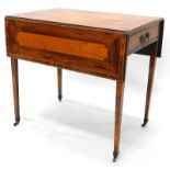 An early 19thC mahogany and satinwood and crossbanded Pembroke table, the rectangular top inlaid