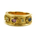 A Brooks and Bentley amethyst and diamond 9ct gold dress ring, of Eastern design with central