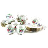 A Royal Albert Kent pattern part tea service, to include six cups, six saucers, milk jug, sugar