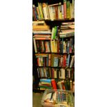 A large quantity of books relating to history, novels, Private Eye annuals, etc. (5 shelves and 1