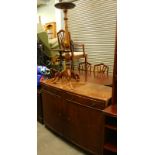 A mahogany box fronted sideboard, a torchere or plant stand and wine table. (3)