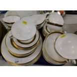 A Royal Doulton Harlow pattern H5034 part dinner service, to include two handled soup bowls, side