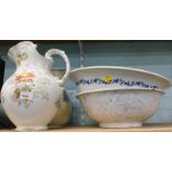 Various wash jugs and bowls, transfer printed decorated examples, etc. (a quantity)