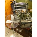 A quantity of items, to include a Mobility Buddy folding wheelchair, electric fan, etc.