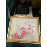 Various floral pictures, to include works signed by WP Burtt, DC Hall and a wall mirror painted with