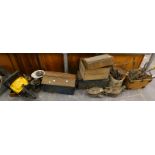 A quantity of vintage tools, two heavy duty pullies, a McCulloch Virginia petrol hedge cutter,